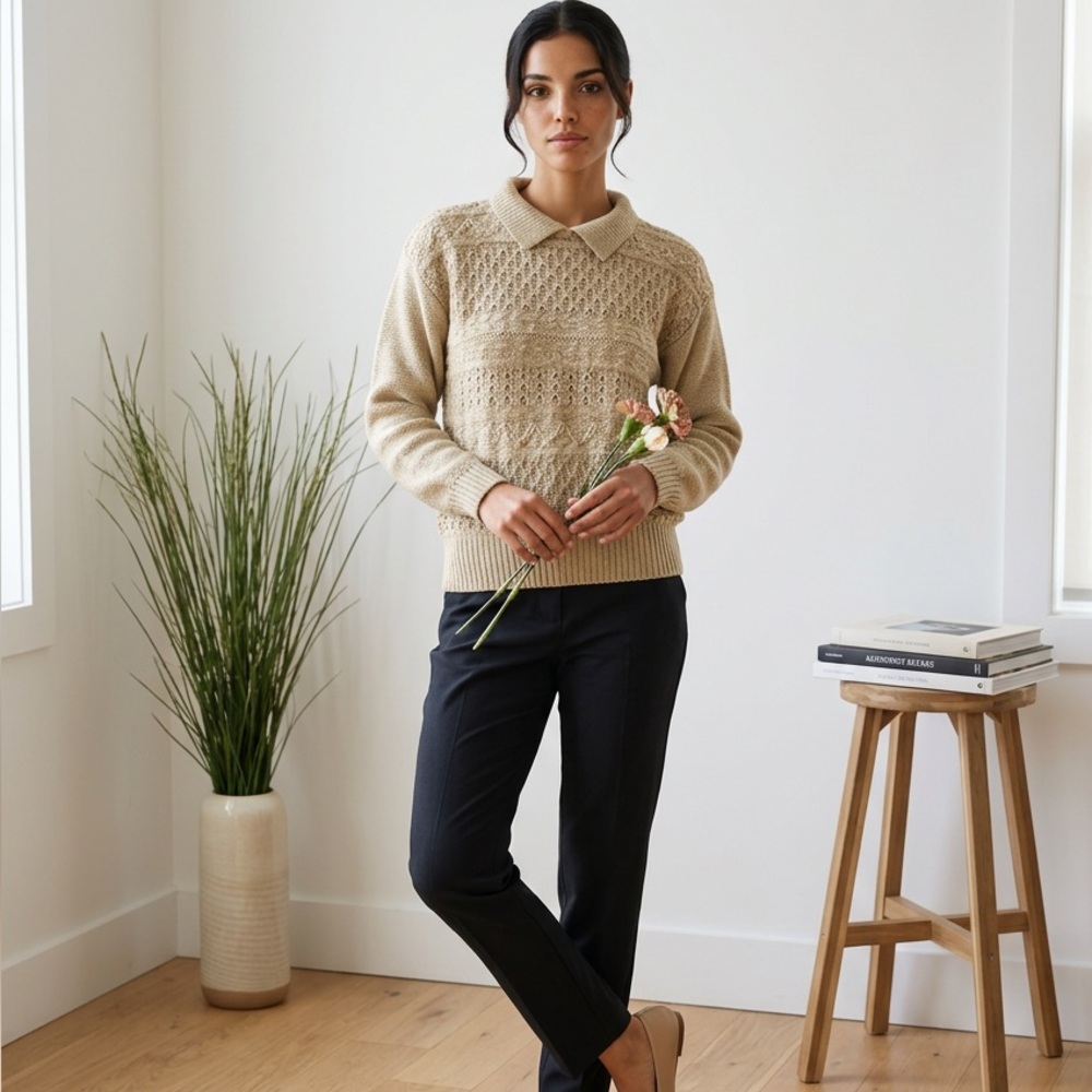 Vintage preppy electric grandpa knit collard pullover sweater - Picture 2 of 9